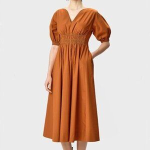 eShakti Wayward Fancies Sweetheart Cotton Poplin Dress Ruched Waist Sz XS